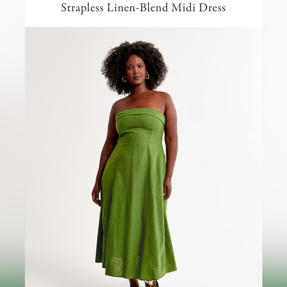Abercrombie & Fitch Strapless Linen Blend MIDI Dress